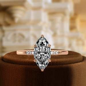 แหวนเพชรทรงมาร์คีส์ 1 กะรัต รับรองโดย IGI ประดับเพชรแบบฮาล์ฟเพฟ แหวนหมั้นเพชรเม็ดเดี่ยว ทองคำขาว 14k แหวนแต่งงานดีไซน์พิเศษ - Product Image 3