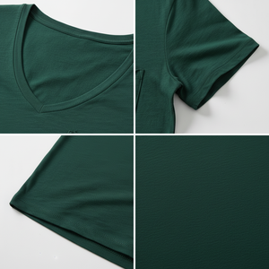 T-shirt à col en V pour femme, style streetwear, avec poche, manches courtes, tissu doux, coupe ample, logo personnalisé, OEM, vente en gros, fournisseur en vrac - Product Image 5