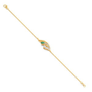 Green Leaf Eye Diamond Bracelet with Yellow Gold Flowing Vine Detail and Sculpted Nature Inspired Center Design - Product Image 3