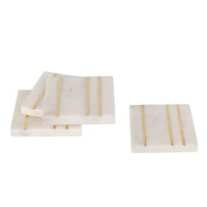 Elegant Design Marble <b>Coaster</b> With Brass Strip Stone <b>Coaster</b> With Brass Mats & Pads At very best selling Price - Product Image 1