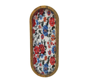 Oval Wooden Serving <b>Plate</b> Handpainted Floral Design Traditional Chinese Style Dishes & <b>Plates</b> - Product Image 1