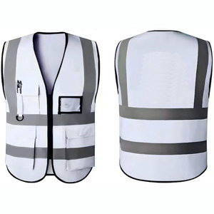 Gilet de sécurité réfléchissant en polyester fluorescent à multiples poches avec fermeture éclair, gilet de sécurité réfléchissant en maille, vêtements de travail de construction - Product Image 4