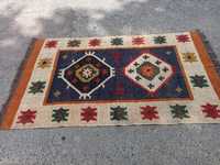 Southwestern Geometric Diamond Handloom Kilim Area Rug Navy Blue Wool Jute Floor Carpet Runner for Living Room Bedroom Decor