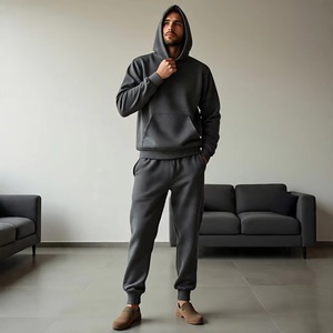 Chándal Gris con Capucha para Hombre, Largo, Color Sólido, Ropa Casual, 100% Algodón, Bolsillos Laterales, Cintura Elástica - Product Image 2