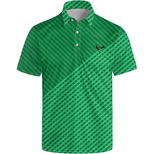 Camisa Deportiva Casual de Golf para Hombre, Tejido Geométrico Verde, 100% Poliéster, Secado Rápido, Manga Corta - Product Image 1