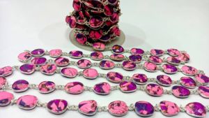 Natural Mohave Pink Calcite Purple <b>Copper</b> Turquoise 12-15mm Bezel <b>chain</b> - Product Image 3