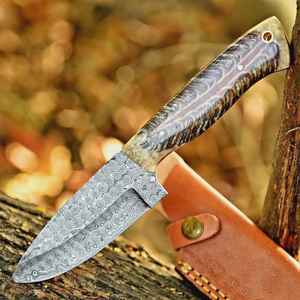 Cuchillo de Acero de Damasco de Alta Gama, el Mejor Diseño, Mango Personalizable, Cuchillo de Caza y Desollado Hecho a Mano con Funda Fina - Product Image 1