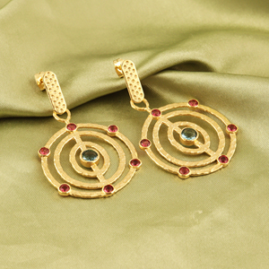 Wholesale multiple quartz hook earrings 18k gold plated push <b>back</b> chakra design hammered finish dainty handmade gemstone Jewelry - Product Image 2