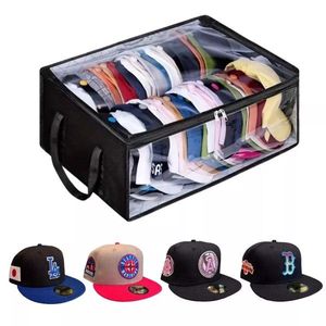 Black Baseball Hat Cap Organizer with Clear Rack Zipper Dust Bag Storage for Kids & Teens - Product Image 1