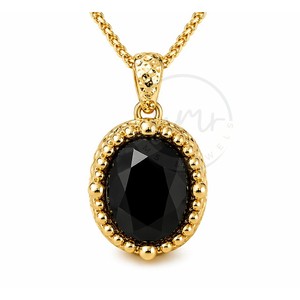 Colgante de Ónix Negro con Bisel Chapado en Oro y Diseño Martillado de Lujo para Mujer, Joyería Artesanal - Product Image 1