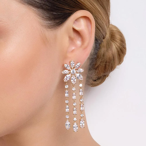 Flower Shape Drop <b>Earrings</b> Women's 18K Gold Plated <b>Crystal</b> Rhinestone Tassel <b>Earrings</b> Romantic Wedding Jewelry - Product Image 4