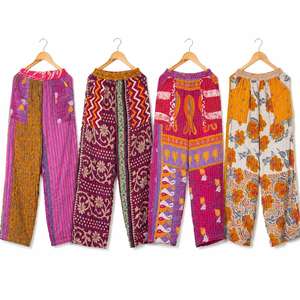 Pantalon large vintage en patchwork Kantha, pantalon bohème en coton fait main - Product Image 1