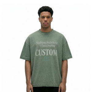 Custom Oversized Short Sleeve T-Shirt <b>Men</b> Cotton O-Neck Jersey Fit Letter Print Casual Style - Product Image 1