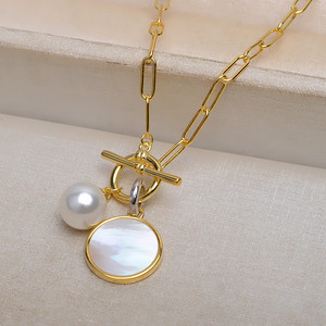S925 <b>Silver</b> Coarse <b>Cross</b> Chain Set Men's Women's Shell Baroque Jewelry <b>Pendant</b> Necklace Fashionable Fashion <b>Pendant</b> Necklaces - Product Image 2