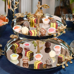 2-Tier Silver & Gold Chocolate, Fruits, Cake Stand With Floral Design. Elegant Serving Platter For Hotels, Restaurants & Home - Product Image 4