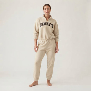 Ensemble de survêtement élégant pour femme, hiver, à capuche, en polaire unie, 2 pièces, manches longues et courtes, polyvalent, longueur genou, 100% coton - Product Image 1