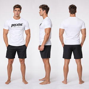 T-shirt de yoga à manches courtes pour homme OEM ODM, imprimé, coupe ajustée, haut d'entraînement de gym, t-shirt de sport ajusté pour homme, 100% coton polyester, t-shirt de yoga - Product Image 5