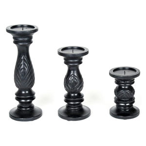 Ensemble de 3 bougeoirs en bois de manguier pour la décoration de la maison de table de ferme Vente en gros de bougeoirs élégants en bois pour décoration de table - Product Image 1