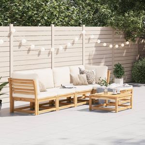 Ensemble de salon de jardin modulaire moyen en bois d'acacia massif blanc crème, mobilier de jardin modulaire - Product Image 1