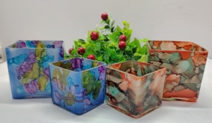 Green and Yellow Shaded Marbleized Fancy Glass High Quality Handmade Decorative Multi-purpose Large <b>Candle</b> <b>Square</b> Textured Jar - Product Image 6