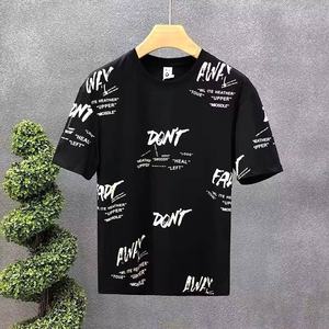 Camiseta de manga corta para hombre, estilo coreano, informal, estampada, tejida, antipilling, de corte holgado, tela de 220 gramos, con patrón de letras, ideal para verano. - Product Image 2