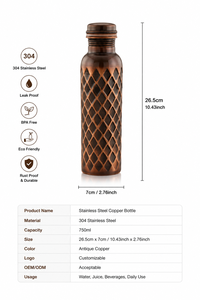 Premium <b>Copper</b> Water <b>Bottle</b> Handmade Metal <b>Drinking</b> <b>Bottle</b> for Home Office and Travel Use - Product Image 3
