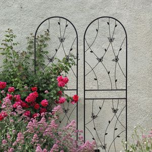 Set di 2 tralicci da giardino in metallo nero antiruggine da 180 cm x 50 cm, supporto per piante rampicanti da esterno, decorazione a farfalla per recinzioni e cancelli - Product Image 6