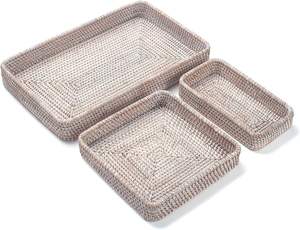 Ensemble de 3 plateaux de service décoratifs en rotin de haute qualité, faits à la main, écologiques, plateau alimentaire, couleur personnalisée, finition polie - Product Image 4