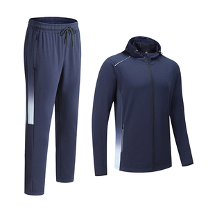 Men's <b>Navy</b> Hooded Tracksuit Full Zip Sweatshirt With Side Pockets Solid Color Sporty Casual Wear Polyester Material Autumn Style - Product Image 5