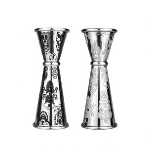 Jigger Japonés de Doble Cara con Diseño de Calavera Grabado, 30+60ml (1+2oz), Herramienta de Medición de Metal para Cocteles y Vino, Taza Medidora de Onzas para Bartender - Product Image 1