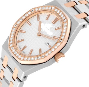 High End Timeless Octagonal Brushed <b>Case</b> Brilliant Moissanite Encrusted Bezel Grid Textured Dial <b>Watch</b> - Product Image 2