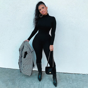 Combinaison unisexe noire à col roulé sans manches, taille haute, coupe ajustée, style sexy, toutes saisons, en spandex très extensible - Product Image 2