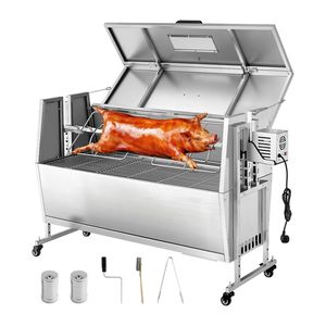 Griglia BBQ a Carbone da Esterno 38W con Capacità di 60 kg per Arrosto di Maiale e Agnello, Girarrosto Riscaldato a 4 Livelli con Ruote per Campeggio - Product Image 1