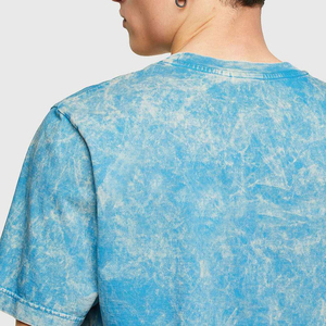T-shirt délavé à l'acide pour homme, bleu glace, col rond, respirant, grandes tailles, 100 % coton, décontracté, faible MOQ, OEM - Product Image 5