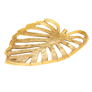 Bandeja Decorativa de Metal con Diseño de Hoja de Monstera Tropical, Acabado en Oro Pulido, para Servir y Guardar Joyas - Product Image 1