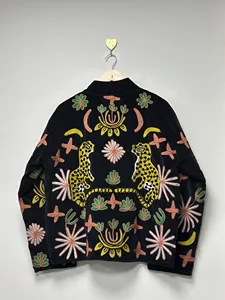 Handmade Black <b>Velvet</b> Suzani <b>Jacket</b> With Tropical Floral Embroidery Full Sleeve Stand Collar Bohemian <b>Women's</b> Winter Coat - Product Image 4