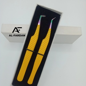 Pinces à cils en gros, 45/90 degrés, multi-pointes, couleur jaune fluo, pointe en fibre, avec boîtes cartonnées - Product Image 1