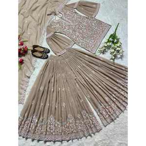 NOUVELLE ARRIVÉE GEORGETTE SEQUENCE MULTI NEEDLE WORK TOP PALAZZO AVEC DUPATTA - Product Image 2