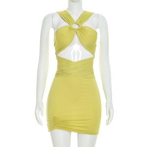 Viviblook J26ST287 New Women Outfit <b>Sexy</b> Sleeveless Solid Color Halter Hollowed Tank Top Tight Mini Skirt Two Piece <b>Set</b> - Product Image 1