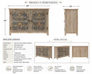 Hand Carved Coastal Fish Design Solid Wood Sideboard <b>Cabinet</b> for Living <b>Room</b> <b>Dining</b> <b>Room</b> and Hallway <b>Storage</b> - Product Image 4