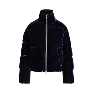 Women's Velvet <b>Quilted</b> Puffer <b>Jacket</b> Stand Collar Full Sleeve Short Winter Coat Thick Warm Pullover Style Solid Color - Product Image 6