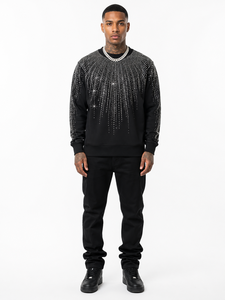 Sweat-shirt à col rond pour homme avec strass, style hip-hop, tricoté, noir, streetwear, poche, coupe classique, vêtement d'hiver respirant - Product Image 1
