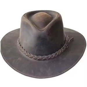 Sombrero de Vaquero de Cuero, Estilo Casual, Ala Corta, Vintage, Deportivo, para Exteriores, Unisex, para Adultos, Ajustable, Protección Solar, para las Cuatro Estaciones - Product Image 1