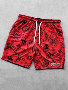 Shorts de basketball pour hommes à imprimé cachemire, séchage rapide, style urbain, taille à cordon, rouge, noir, blanc - Product Image 2