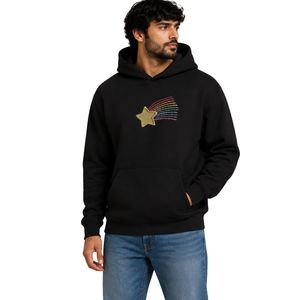 Sweat à capuche noir personnalisé pour homme en molleton de coton épais avec broderie graphique étoile, style streetwear, vente en gros, fabricant de premier plan - Product Image 1