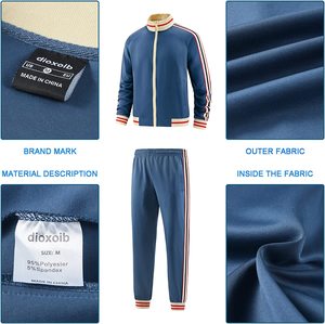 2026 Unisex Blue Tracksuit Full <b>Zip</b> Stand Collar Striped Side Pockets Polyester Regular Fit Autumn Sporty Style Adult Wear - Product Image 6