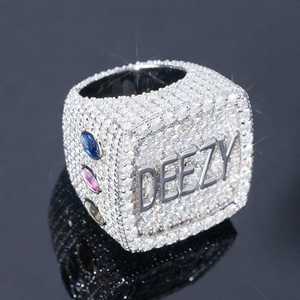 Hip hop Mens 925 Sterling Silver <b>Ring</b> VVS Moissanite <b>Name</b> Letters Fully Iced Out Customize Fine Party Gift Jewelry - Product Image 1