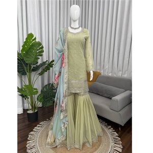 Elegant Designer <b>Kurta</b> Sharara & Dupatta Set – Elegant Ethnic Wear Latest Ethnic Outfit for <b>Women</b> Wedding and Festive Wear - Product Image 1
