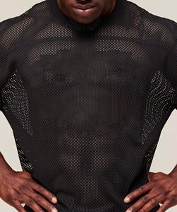 เสื้อยืดคอกลมแขนสั้นผ้าตาข่ายสีดำสำหรับผู้ชาย ทรงปกติ ระบายอากาศได้ดี ผ้าถัก สไตล์ลำลอง - Product Image 6