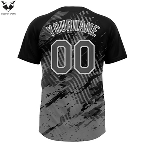 Black Grey Abstract Digital Print High Performance Quick-Dry Breathable 100% Polyester Short Sleeve Sports Wear <b>Baseball</b> Jersey - Product Image 3